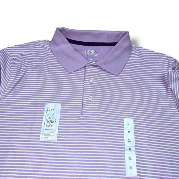 Croft Barrow Polo Shirt Adult XL Purple Candy Stripe Easy Care Golf Rugby NEW - Picture 2 of 6